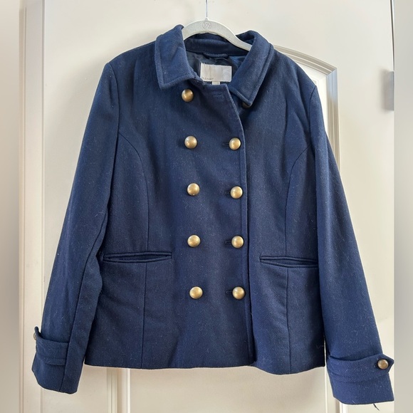 Old Navy Wool Blend Classic Pea Coat. Gold Buttons. Pockets. EUC. Nautical. Lg - Picture 1 of 15